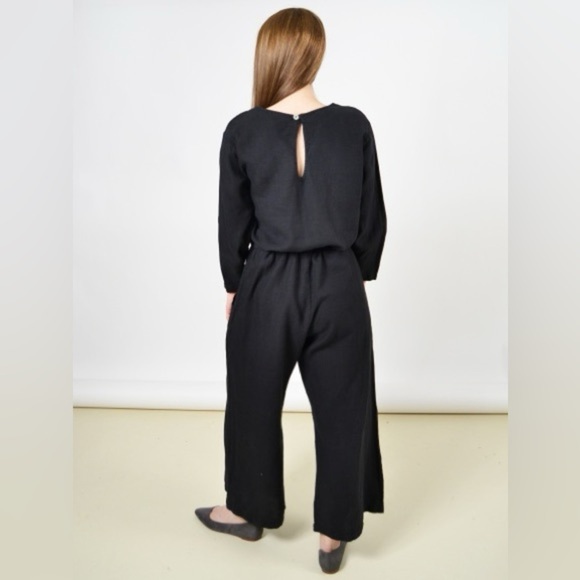 Bryn Walker Linen Blue Team Cinched Waist Crop Wide Leg Jumpsuit Small - Picture 4 of 15